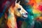 A beautiful alpaca, modern artwork, abstract colorful painting with geometric shapes. Hand drawn digital painting. Generative AI