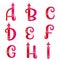 Beautiful alphabets set for Valentines day. Red pink gradient uppercase ABC letters. Romantic text with hearts pattern.