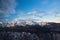 Beautiful alpine chain of snowy mountains of julian alps in sunset blue sky