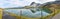 Beautiful alpine lake Riezler Alpsee, with reflection of Walser Hammerspitze mountain, allgau alps panorama