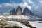 Beautiful alpine landscape. Mountain Tre Cime in Dolomites, Italy