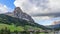 The beautiful alpine town of Corvara in Badia at the foot of the mountain Sassongher.