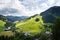 Beautiful Alps mountains landscape with Zwolferkogel cable car, Hinterglemm, Austria