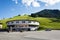 Beautiful Alps Mountains landscape with Zwolferkogel cable car valley station in Saalbach-Hinterglemm, Austria