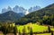 Beautiful alps view in Santa Maddalena village, Dolomites, Italy