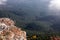 Beautiful amazing stunning mountain landscape, clouds over the mountains, retro toning