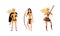 Beautiful Amazon Girls Collection, Female Ancient Warriors Characters Standing with Bow and Sword Cartoon Vector