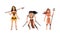 Beautiful Amazon Girls Set, Woman Ancient Warriors Characters Fighting with Spears and Swords Cartoon Vector