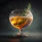 A beautiful amber whiskey cocktail in an ice cream glass , Generative AI