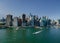 Beautiful America of aerial view on New York City Manhattan skyline panorama with skyscrapers over Hudson River