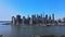 Beautiful America of aerial view on New York City Manhattan skyline panorama with skyscrapers over Hudson River