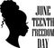 Beautiful American black woman silhouette. Girl character design. Afro woman face. Juneteenth concept.