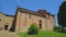 beautiful ancient abbey on a sunny day background in horizontal panoramic panning