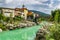 Beautiful ancient mediterranean town and emerald river