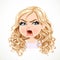 Beautiful angered cartoon blond girl with magnificent curly hair portrait