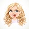 Beautiful angry aggressive cartoon blond girl with magnificent curly hair portrait