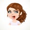 Beautiful angry aggressive smiling cartoon brunette girl with dark chocolate hair portrait