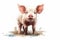 Beautiful Animal retro Style art Pig on white background.