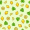 Beautiful animation lemon fruits and mint on green background. Lemon drawing. Seamless pattern