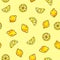 Beautiful animation lemon fruits on yellow background. Lemon drawing. Seamless pattern