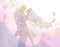 Beautiful anime cartoon wedding illustration of a young couple just married