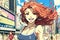 Beautiful anime manga girl in New York City Times Square illustration generative ai