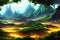 Beautiful anime scenes, manga battlefield illustration, mountains, cloudy sky, fantasy landscape, generative ai