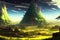 Beautiful anime scenes, manga battlefield illustration, mountains, cloudy sky, fantasy landscape, generative ai