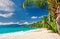 Beautiful Anse Soleil beach with palm tree at Seychelles