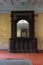 Beautiful antique mirror in a wooden frame in the interior of the ceremonial hall in Sharovsky castle, Ukraine