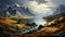Beautiful Antique Painting Of Mountains With Striking Brush Strokes
