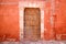 Beautiful Antique Wooden Door on the Alley Calle Toeedo in Santa Catalina Monastery, Arequipa, Peru