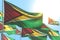 Beautiful any holiday flag 3d illustration - many Guyana flags are wave against blue sky image with soft focus
