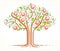 Beautiful apple fruit tree vector linear style drawing logo or icon.