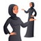 Beautiful Arab woman in hijab presenting. Isolated vector illustration.