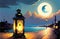 Beautiful Arabic Lantern Background with copy space for Ramadan Kareem Greetings for Muslim Festival of Ramzan. Generative AI