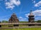 Beautiful architecture of restored orthodox wooden church Twenty-five-headed Church of the Intercession of the Blessed Virgin Pok