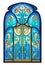 Beautiful Art Nouveau stained glass window. Luxury interior. Template for design, wallpaper, background, decoration. Architecture