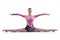 Beautiful artistic female gymnast working out, performing gymnastics element