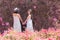 Beautiful Asian couple with wedding dress LGBT women spent time together in park  homosexual announcement relationship for social