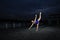 Beautiful Asian girl dancing ballet in the night