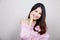 Beautiful Asian girl with healthy skin . Skincare concept. Beautiful Smiling Young Asian Woman with Clean, Fresh, Glow, and perfec