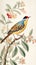 a beautiful asian inspired bird in an embroidery artwork, generative ai technology