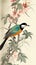 a beautiful asian inspired bird in an embroidery illustration, generative ai technology