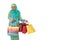 Beautiful asian muslimah woman with bright wicker tote bags.Isolated