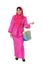 Beautiful asian muslimah woman with bright wicker tote bags.Isolated