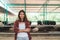 Beautiful asian woman or farmer with and cows in cowshed on dairy farm-Farming.