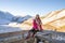 Beautiful asian woman is relaxing in nature in winter in a beautiful location in New Zealand