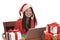 Beautiful Asian woman shops online for Christmas