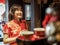 Beautiful Asian Woman with tradition clothing holding bamboo cylinder of Chi Chi Sticks or Chien Tung, Seam-Si, Chinese New Year